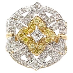 Bague à motif géométrique en or jaune 14 carats avec diamants blancs et jaunes