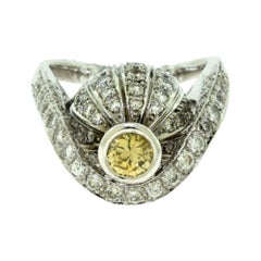 White and Yellow Diamond Gold Spinning Ball Tall Cocktail Ring