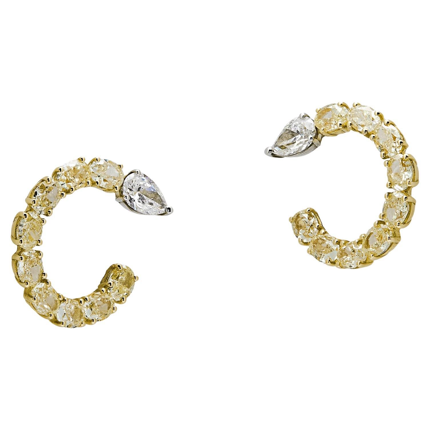 White and Yellow Diamond Hoop Earrings For Sale