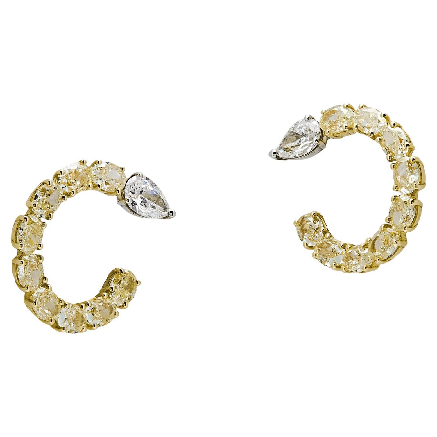 White and Yellow Diamond Hoop Earrings