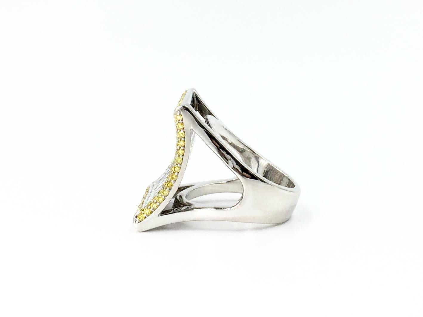 Modern White and Yellow Diamond Large Curved Cocktail Ring by Sasha Primak For Sale