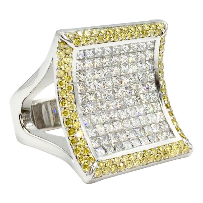White and Yellow Diamond Large Curved Cocktail Ring by Sasha Primak For Sale