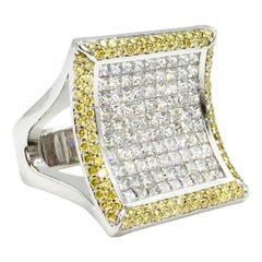 White and Yellow Diamond Large Curved Cocktail Ring by Sasha Primak