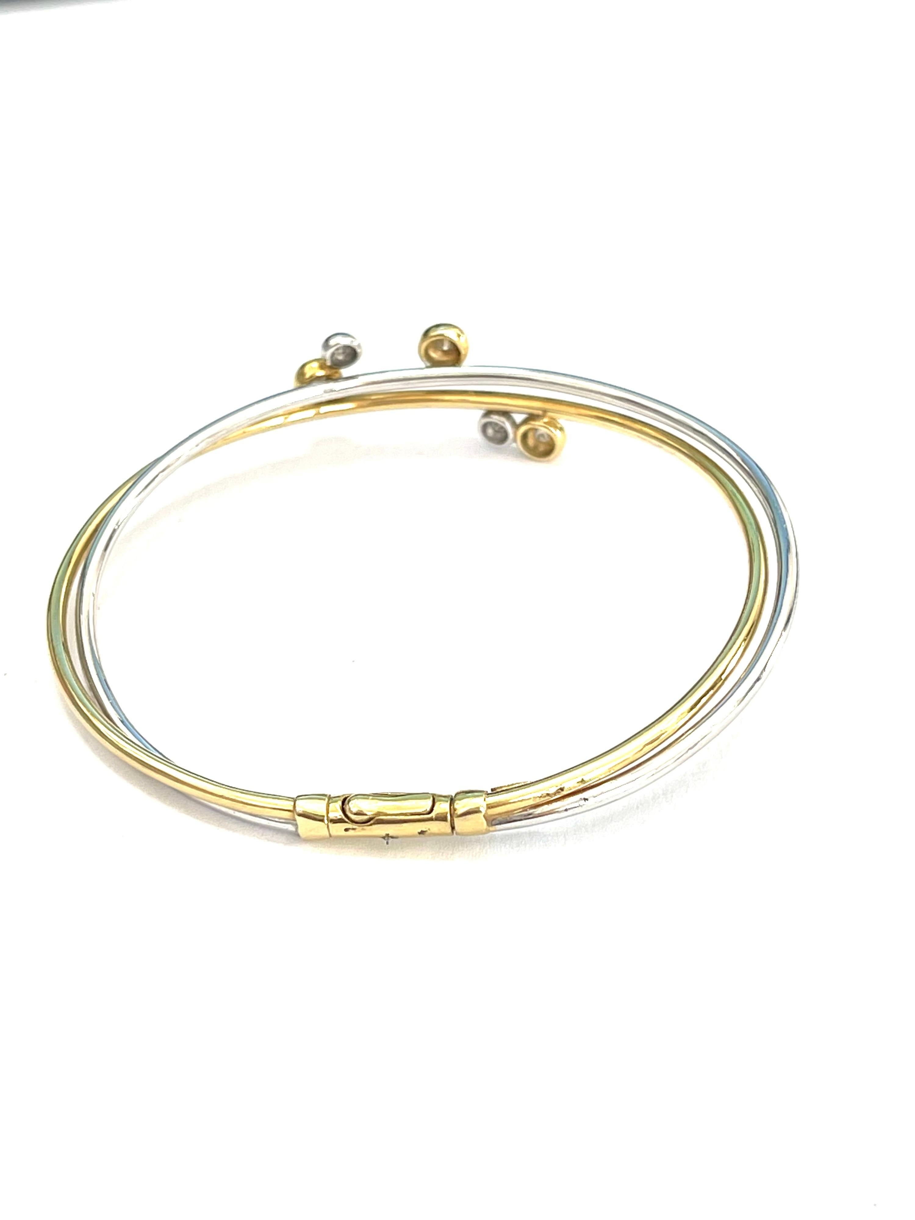 Women's or Men's White and Yellow Flexible Bangle with Diamonds For Sale