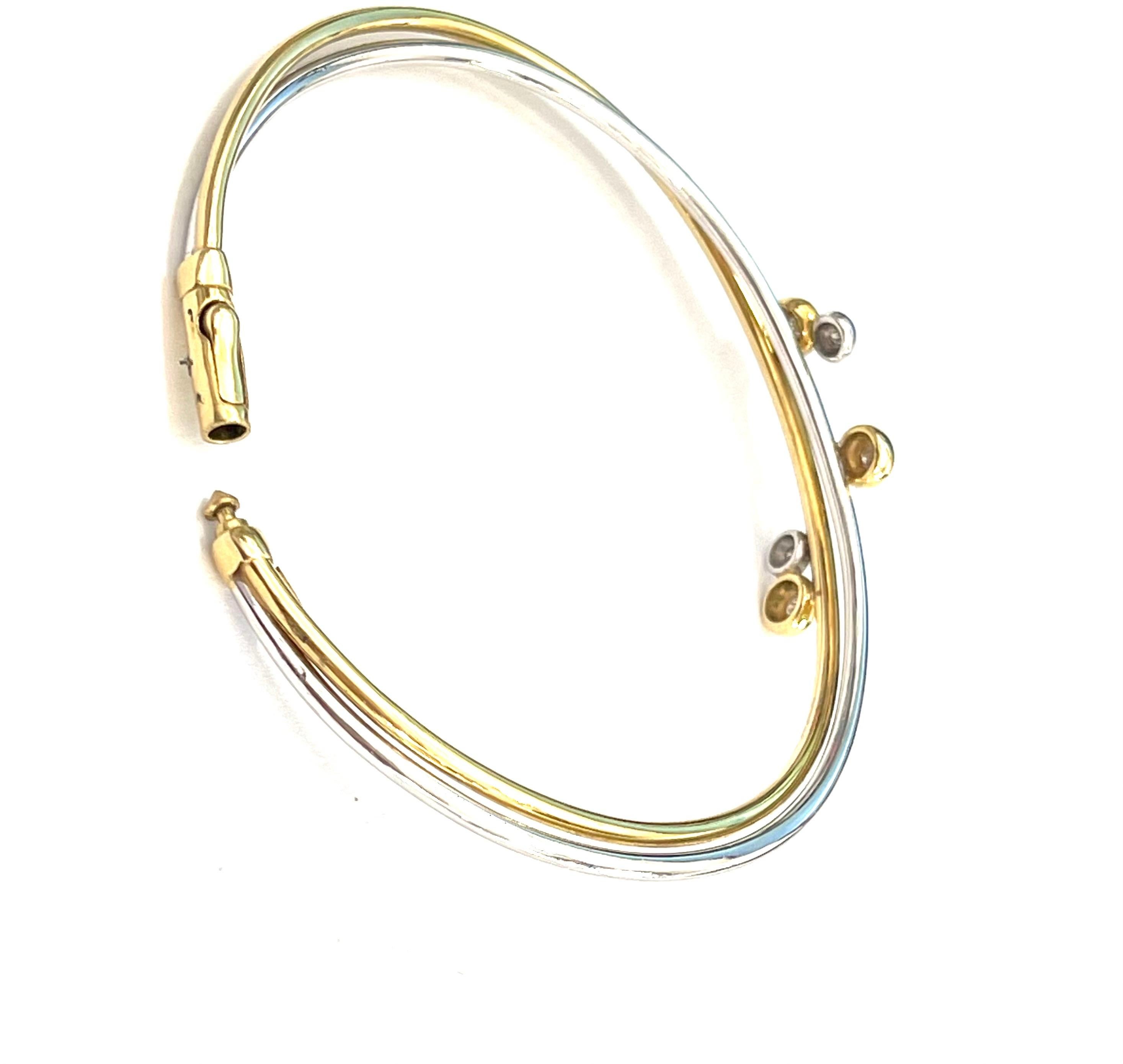 White and Yellow Flexible Bangle with Diamonds For Sale 1