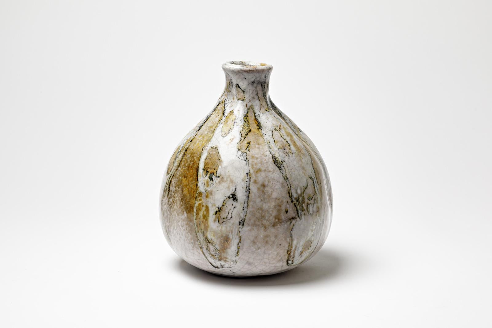 French White and yellow glazed ceramic vase by Gisèle Buthod Garçon, circa 1980-1990 For Sale