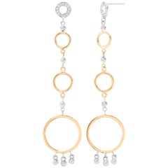 White and Yellow Gold Circle Diamond Earrings Three Inch Long