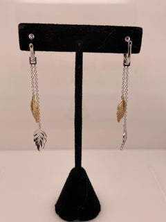 White and Yellow Gold Dangle Leaf Earring with Detachable Dangles