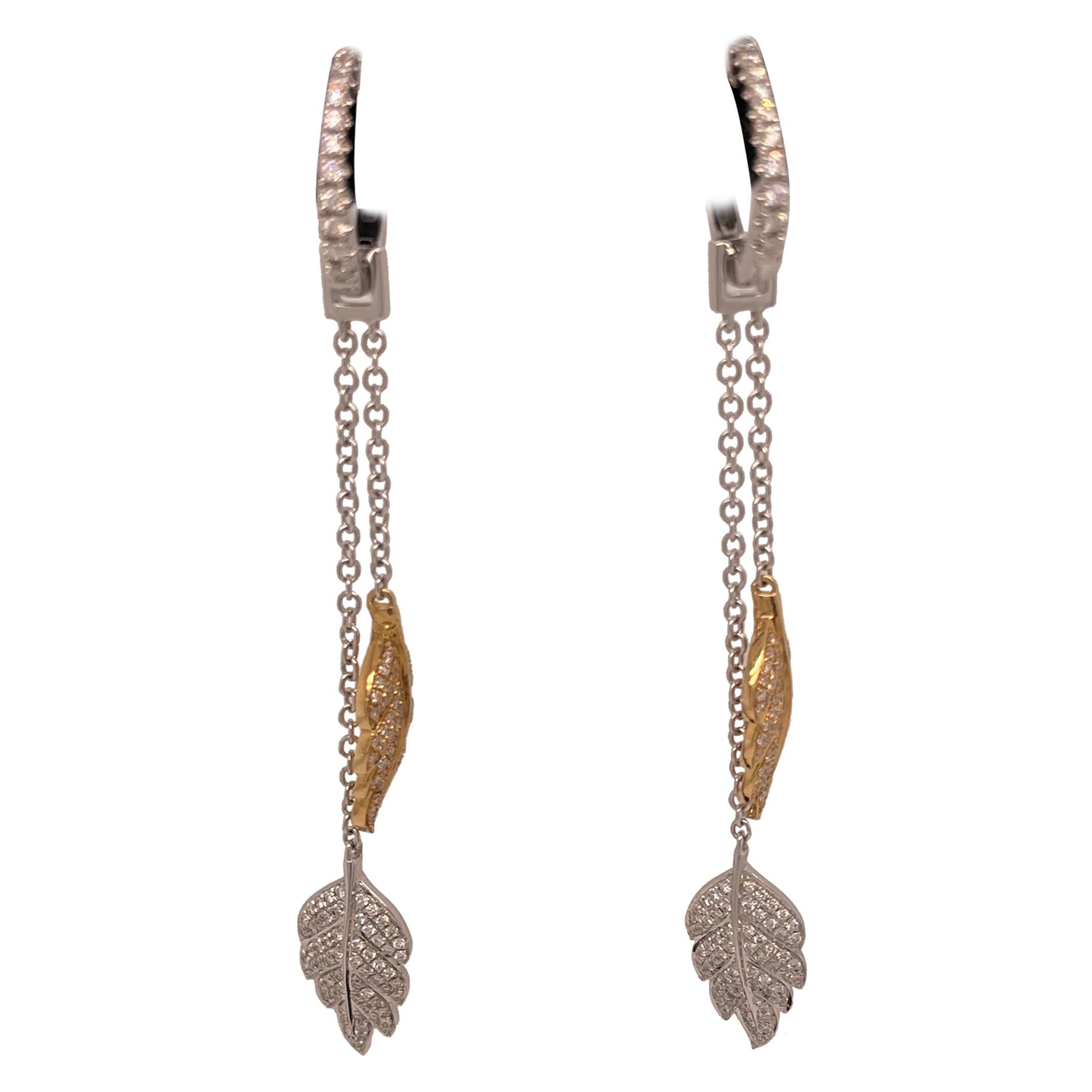 White and Yellow Gold Dangle Leaf Earring with Detachable Dangles For Sale