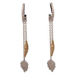 White and Yellow Gold Dangle Leaf Earring with Detachable Dangles
