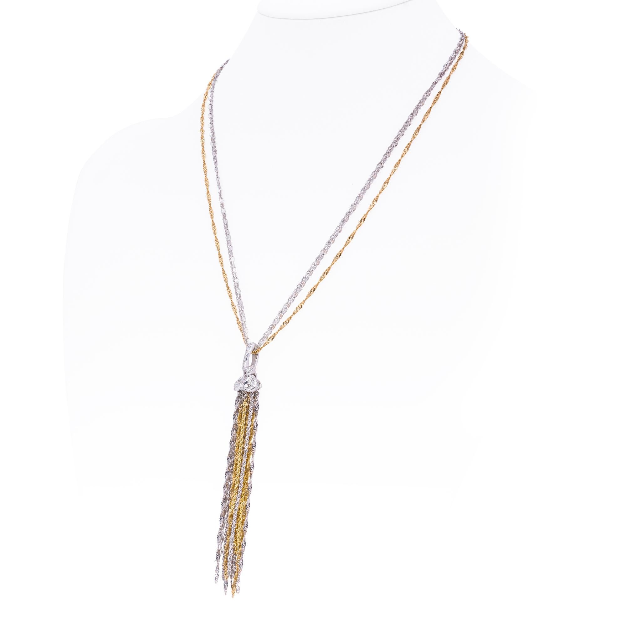 Brilliant Cut White and Yellow Gold d'Avossa Necklace with Fringe and Diamonds For Sale