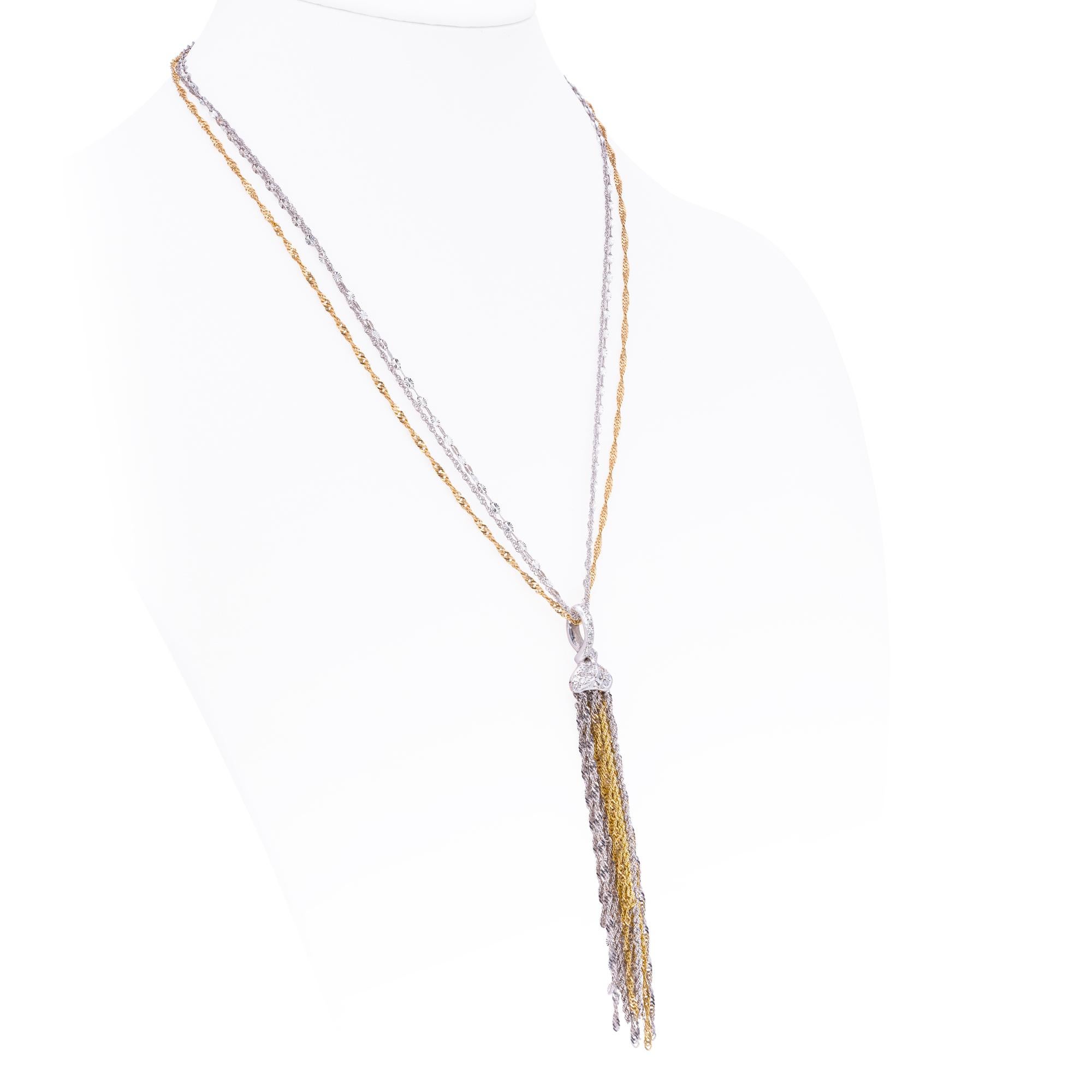 White and Yellow Gold d'Avossa Necklace with Fringe and Diamonds In New Condition For Sale In Roma, IT