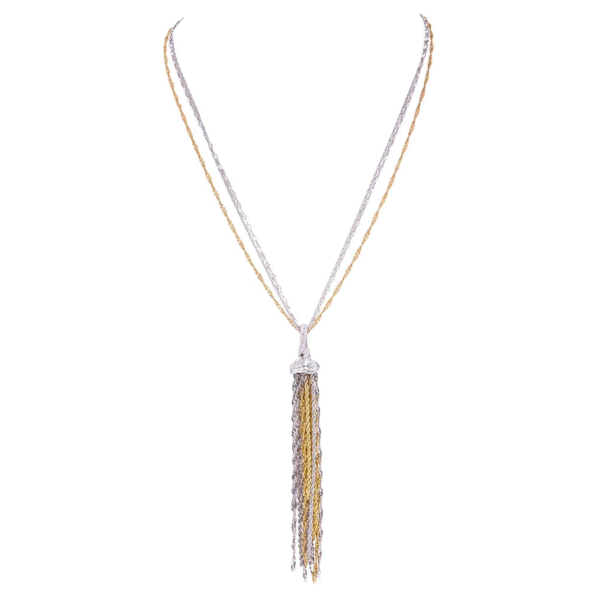 White and Yellow Gold d'Avossa Necklace with Fringe and Diamonds For Sale