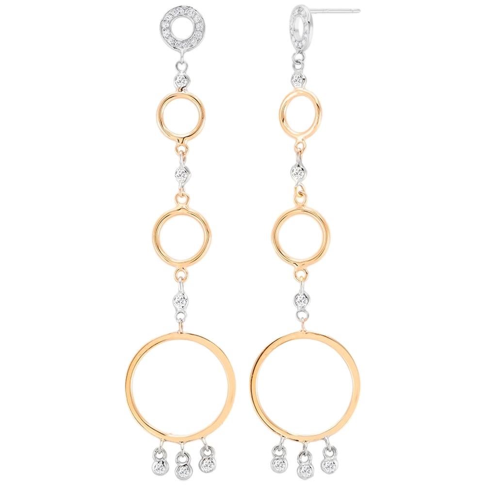 White and Yellow Gold Diamond 3 Inch Long Earrings Weighing 0.66 Carat 