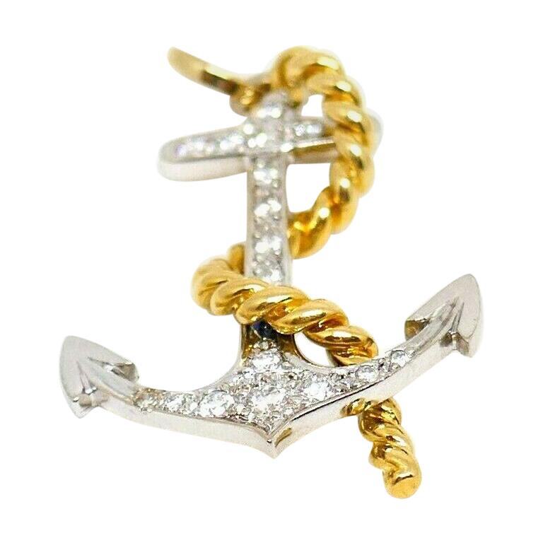 White and Yellow Gold Diamond Anchor Charm Pendant