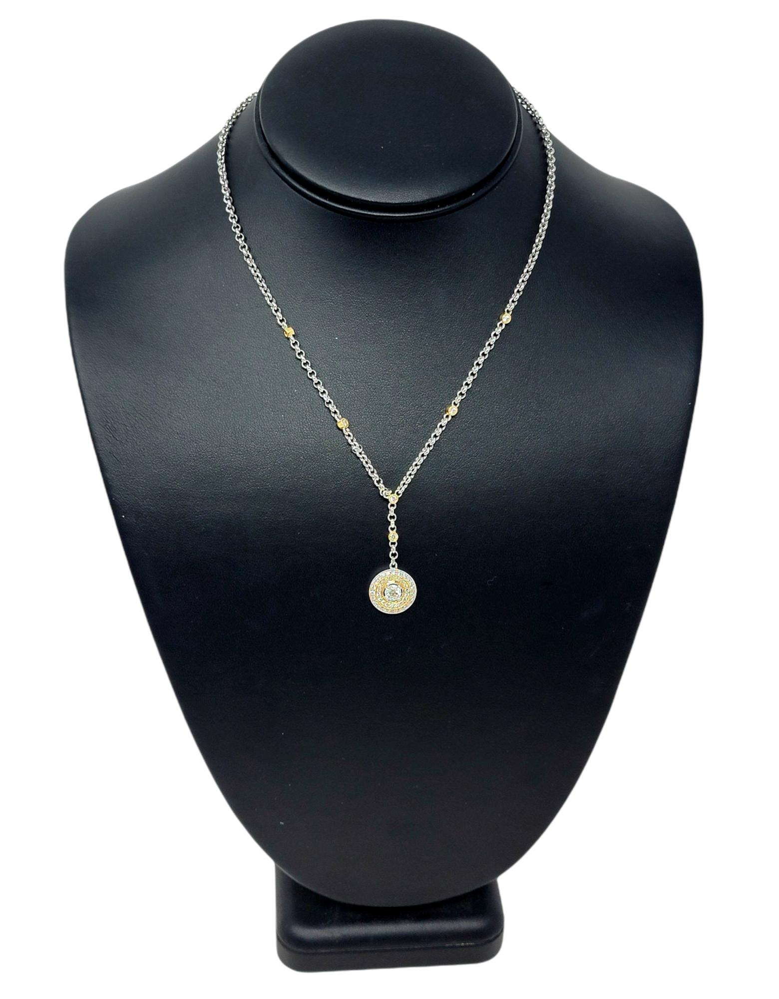 White and Yellow Gold Diamond Circle Y Drop Necklace with Station Cable Chain For Sale 6