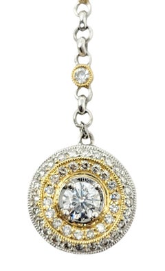 White and Yellow Gold Diamond Circle Y Drop Necklace with Station Cable Chain