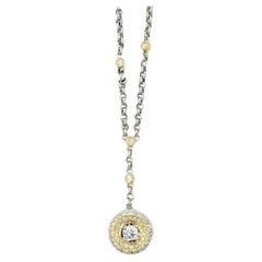 Vintage White and Yellow Gold Diamond Circle Y Drop Necklace with Station Cable Chain