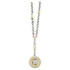 Collier goutte en or blanc et jaune avec cercle en forme de Y et diamants avec chaîne câble stationnaire