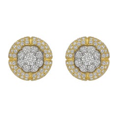 White and Yellow Gold Diamond Cluster Earrings
