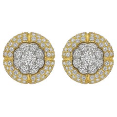 White and Yellow Gold Diamond Cluster Earrings