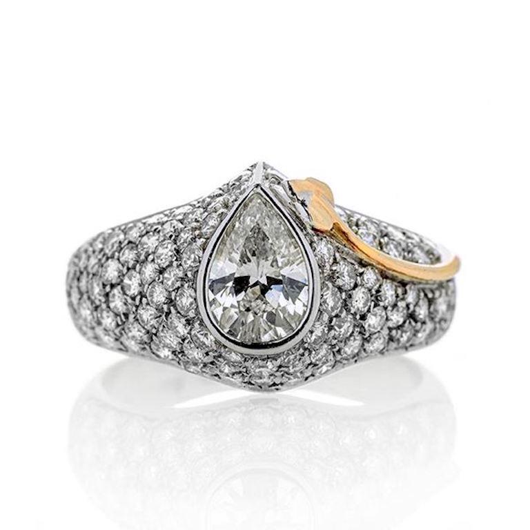 Pear Cut White and Yellow Gold Diamond Ring For Sale
