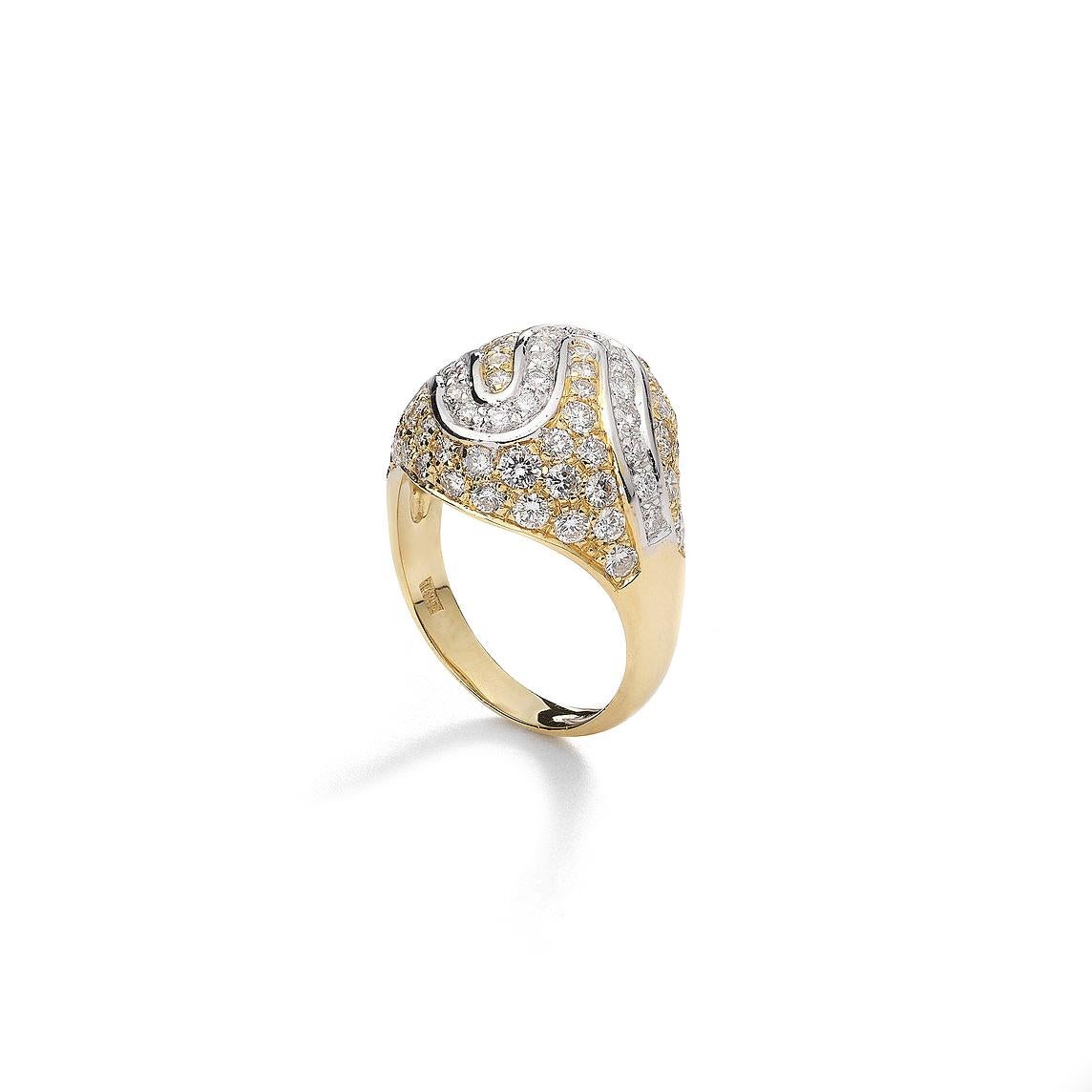 Contemporary White and Yellow Gold Diamond Ring For Sale