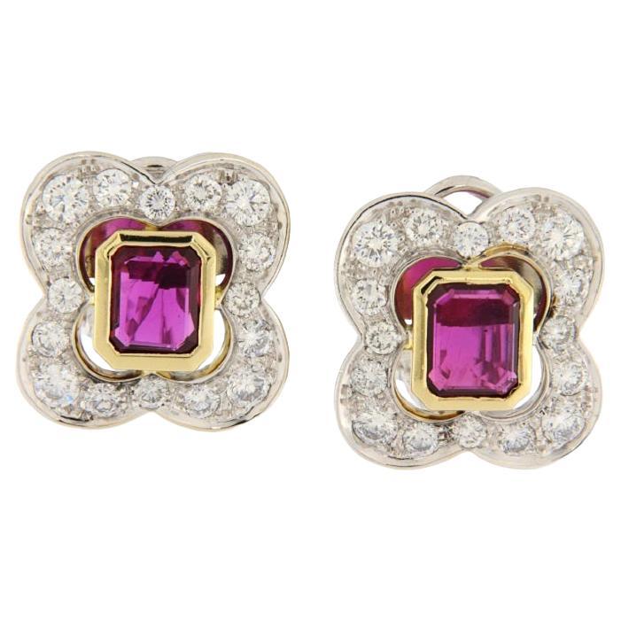 White and yellow gold earrings with 1.90 ct rubies and 1.56 ct diamonds For Sale