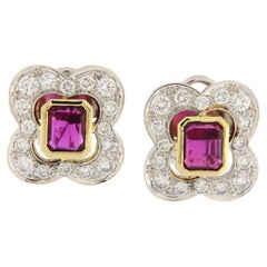 Vintage White and yellow gold earrings with 1.90 ct rubies and 1.56 ct diamonds