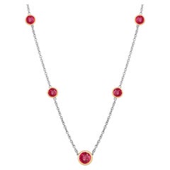 White and Yellow Gold Five Burma Red Ruby Bezel Pendant Necklace