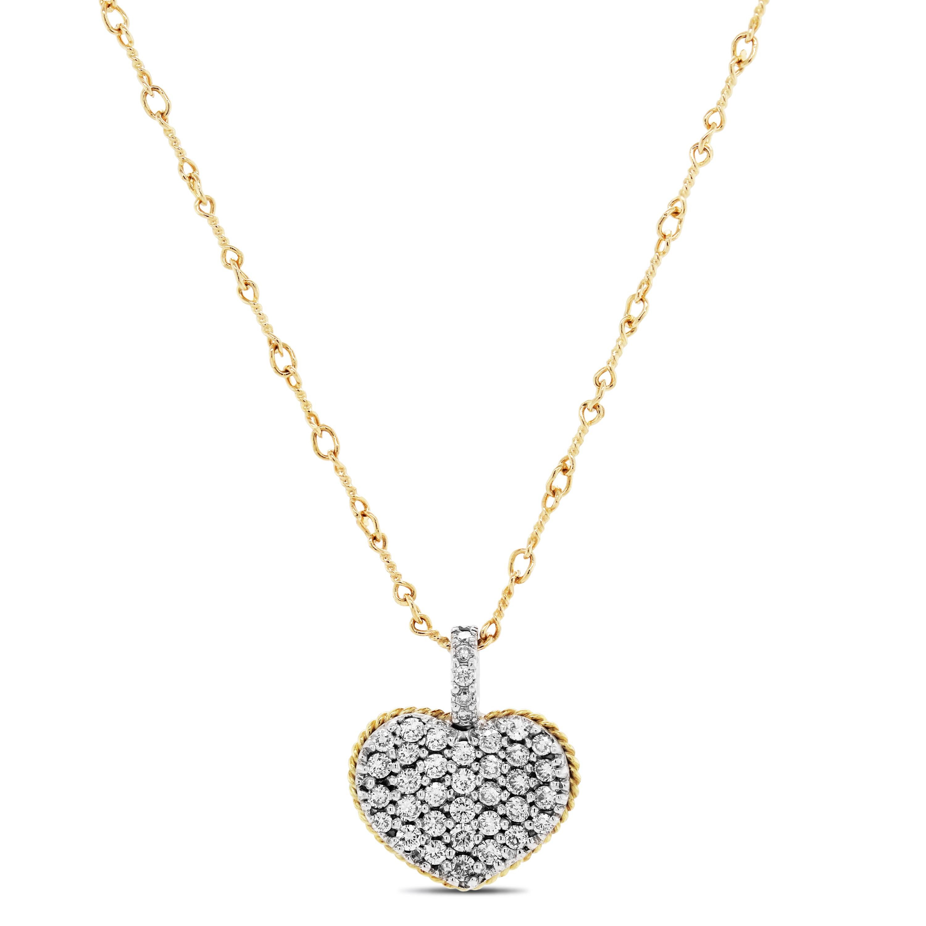 18K White and Yellow Gold Heart Pendant with Diamonds and Yellow Gold Chain by Stambolian

This fun heart pendant is just the perfect size for everyday wear! The diamonds are entirely set in white gold and surrounded by a yellow gold frame

0.76