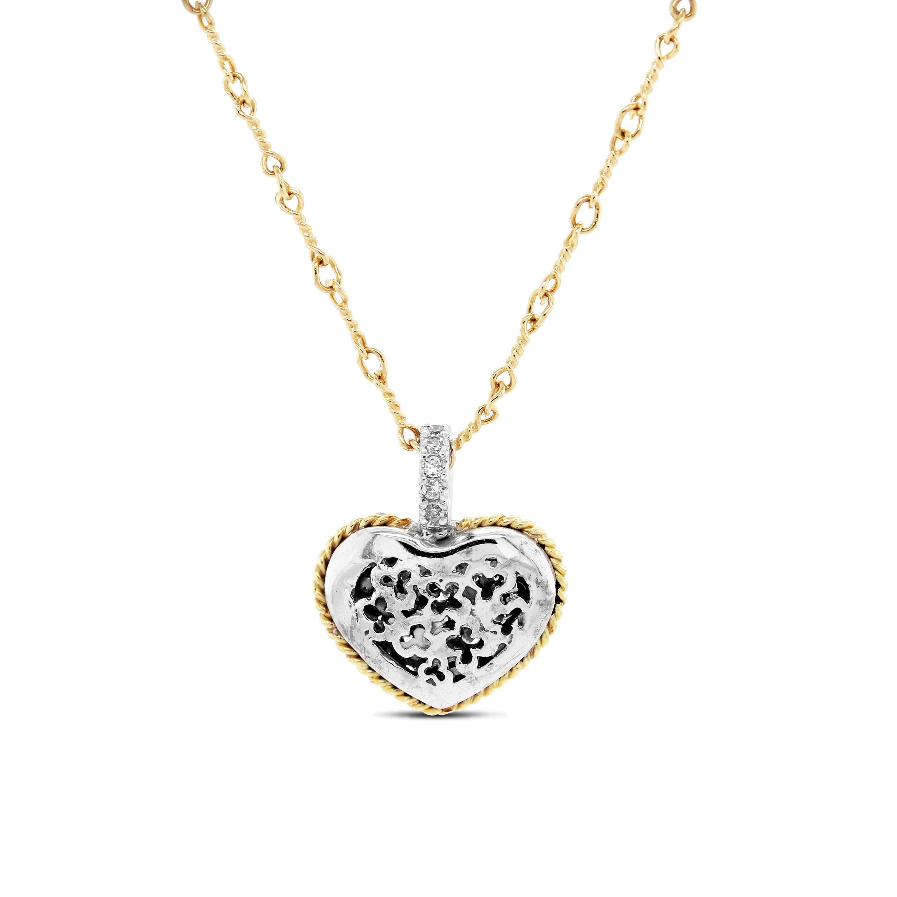White and Yellow Gold Heart Pendant Necklace with Diamonds Stambolian In New Condition For Sale In Boca Raton, FL