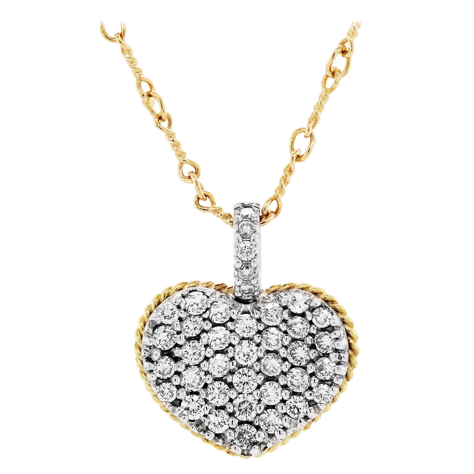 White and Yellow Gold Heart Pendant Necklace with Diamonds Stambolian