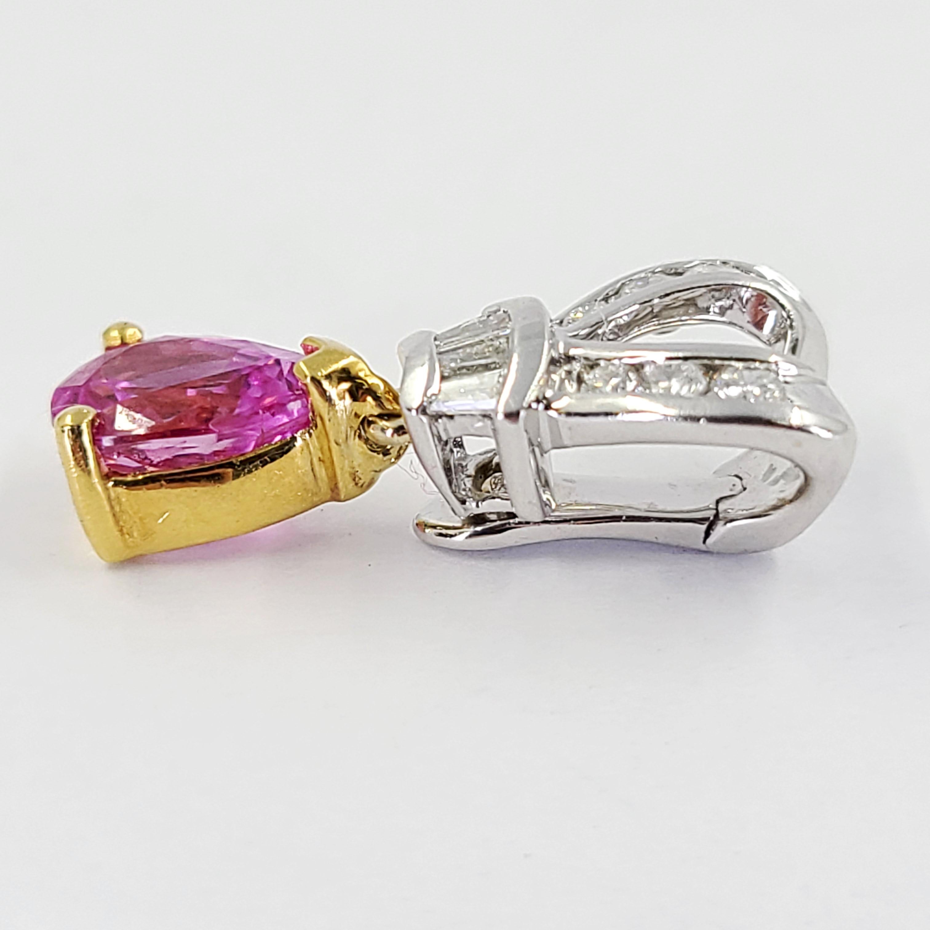 White and Yellow Gold Pink Sapphire and Diamond Pendant Enhancer In Good Condition For Sale In Coral Gables, FL