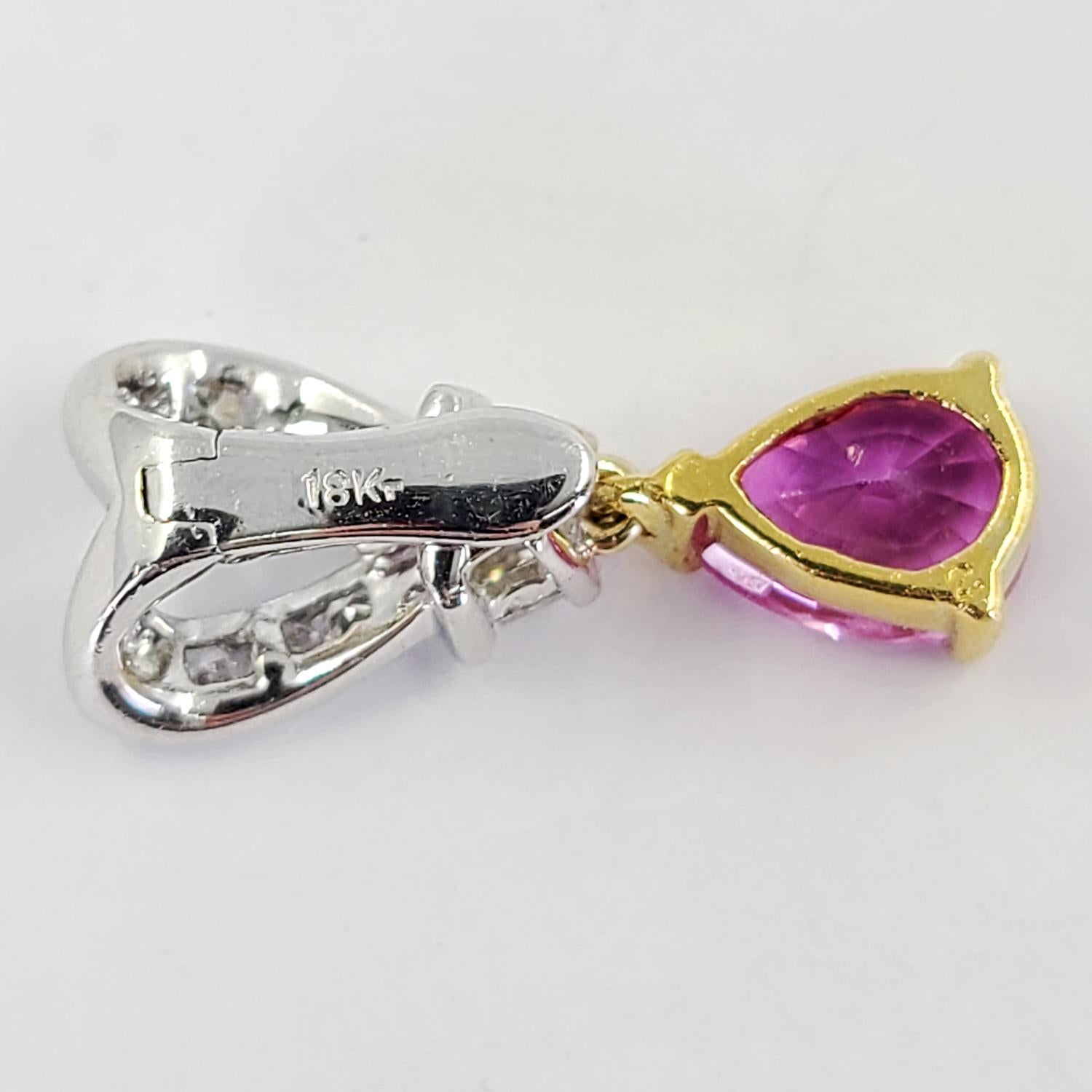 Women's or Men's White and Yellow Gold Pink Sapphire and Diamond Pendant Enhancer For Sale