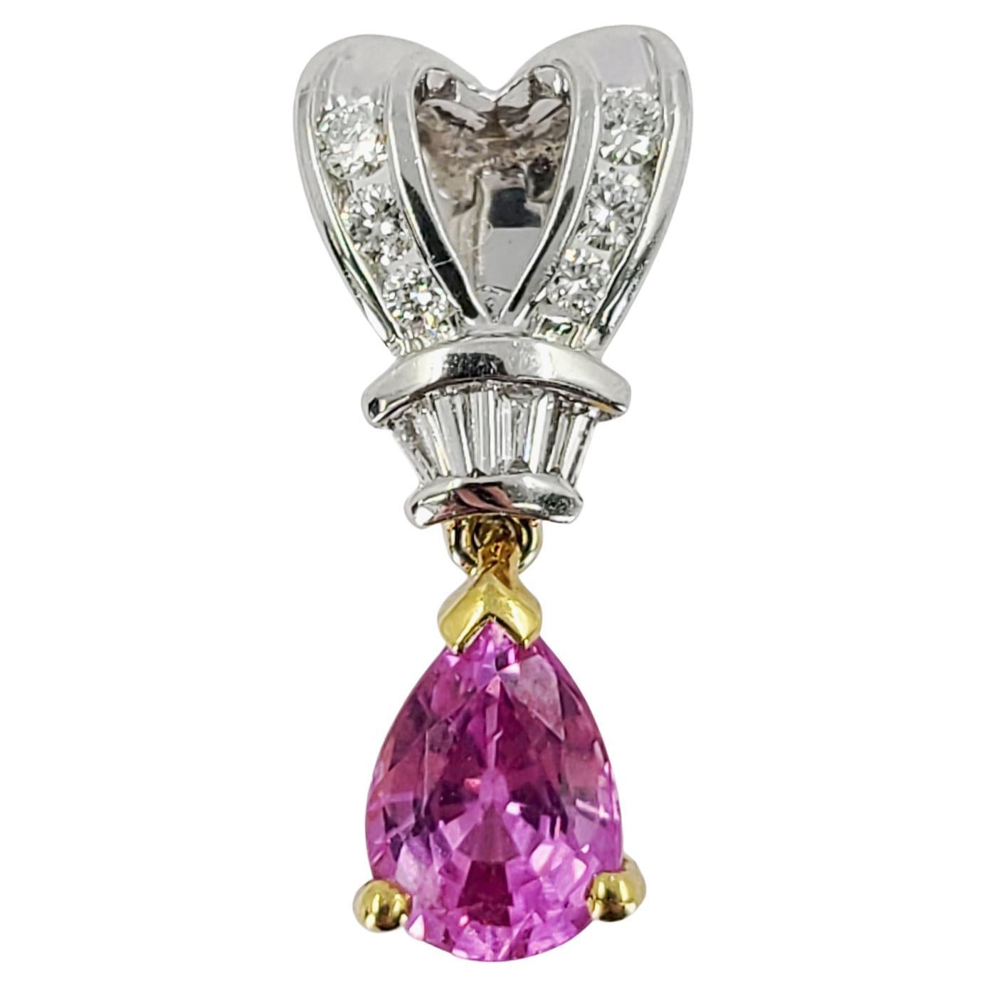 White and Yellow Gold Pink Sapphire and Diamond Pendant Enhancer For Sale
