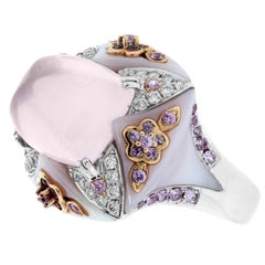 White and Yellow Gold Pink Sapphire and Quartz Ring