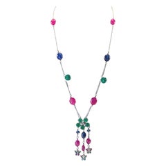 White and Yellow Gold 18k Ruby Emerald Sapphire Diamond Necklace