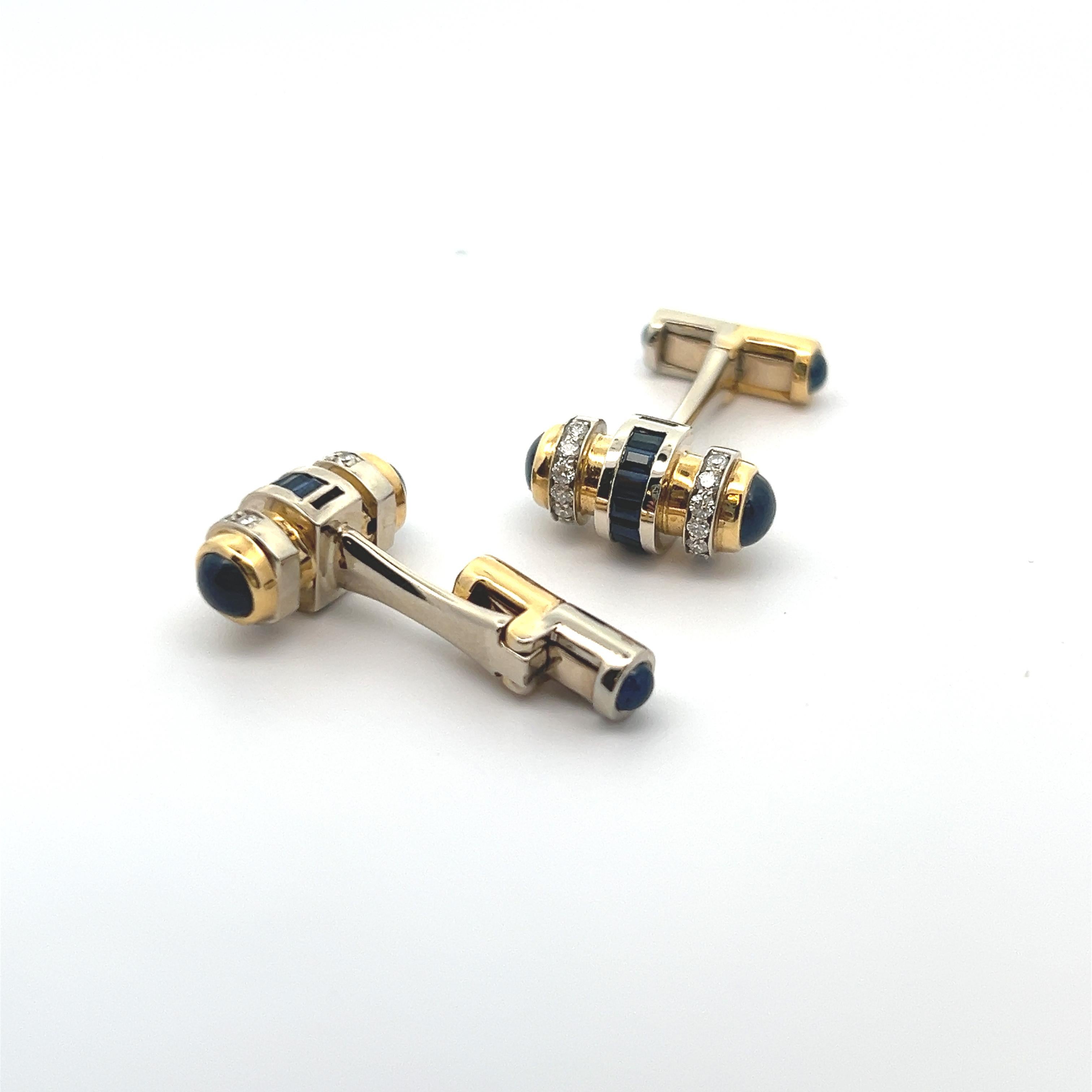 White and Yellow Gold Sapphire Diamonds Cufflinks and Stud Set In New Condition For Sale In New York, NY