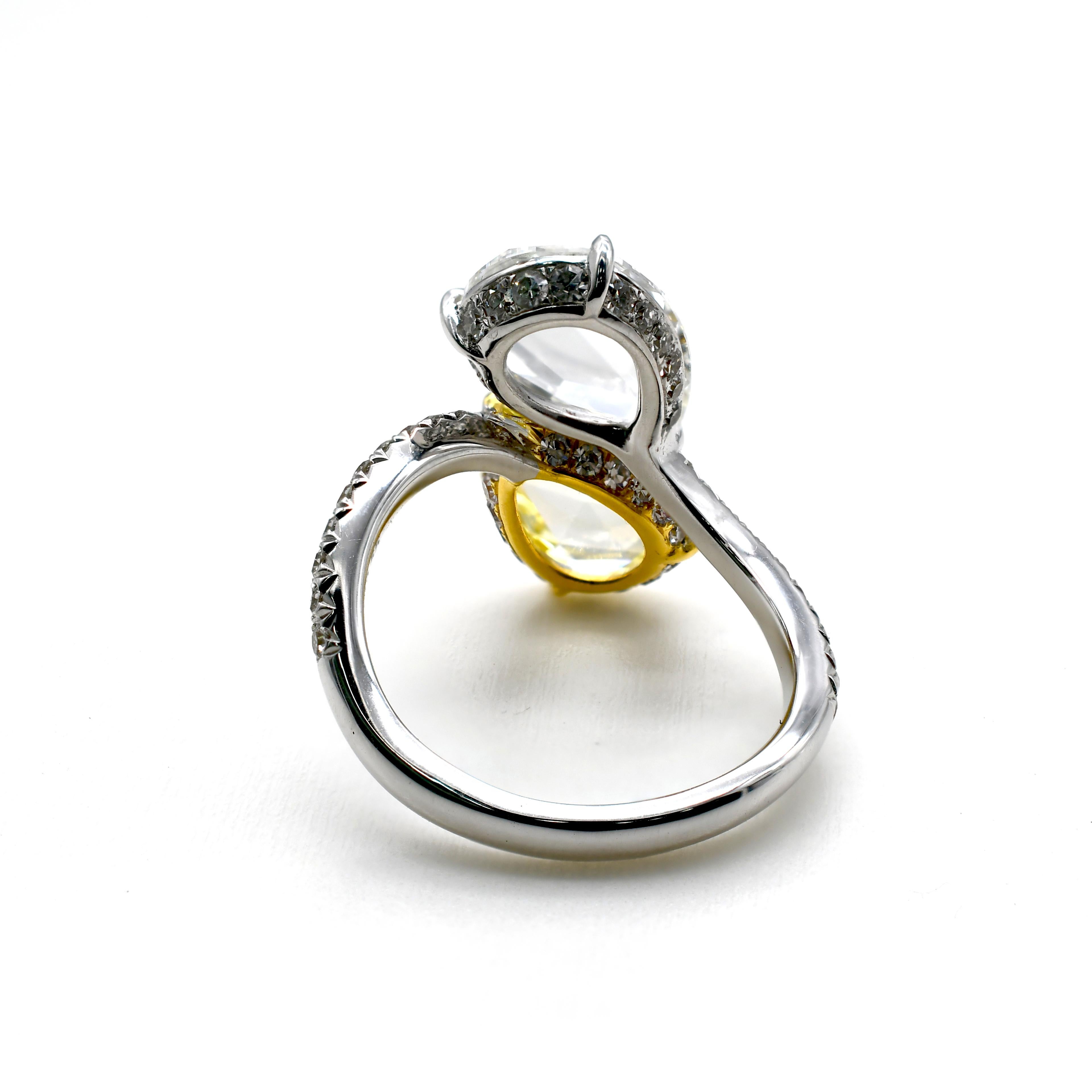 Modern White and Yellow Rose Cut Pear Diamond Cocktail Ring in 18 Karat Gold For Sale