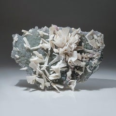 Natural White Anhydrate Crystals on Quartz Matrix from Gerais Mine, Brazil