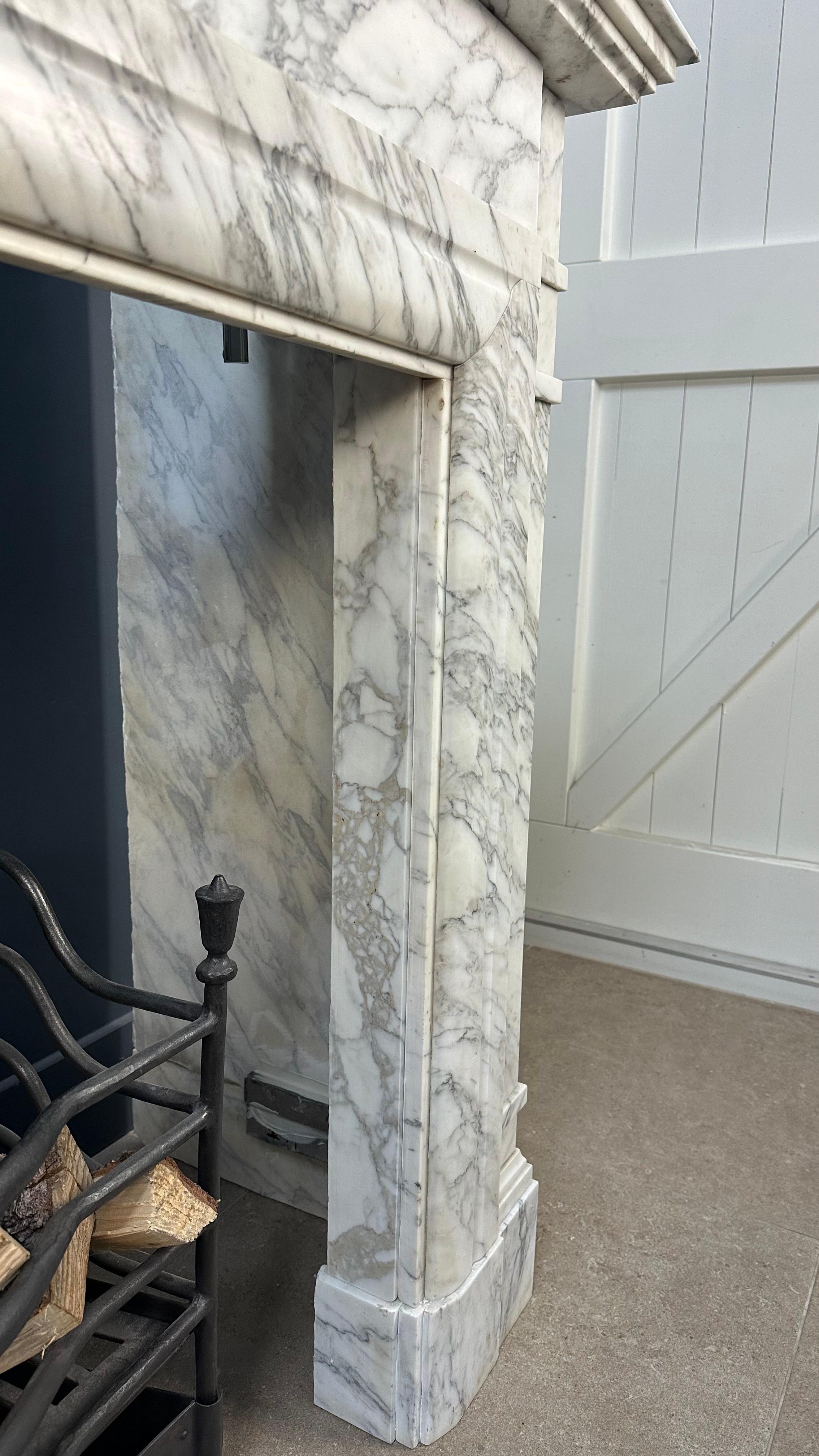 19th Century White Antique Art-Deco Marble Fireplace Surround For Sale
