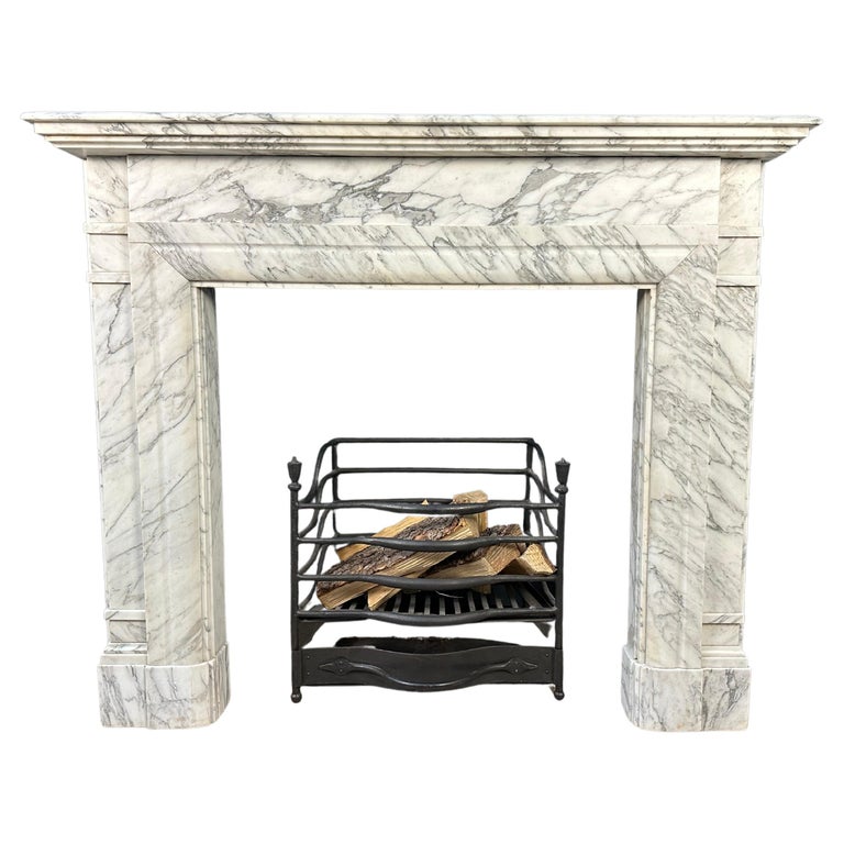 White Antique Art-Deco Marble Fireplace Surround For Sale