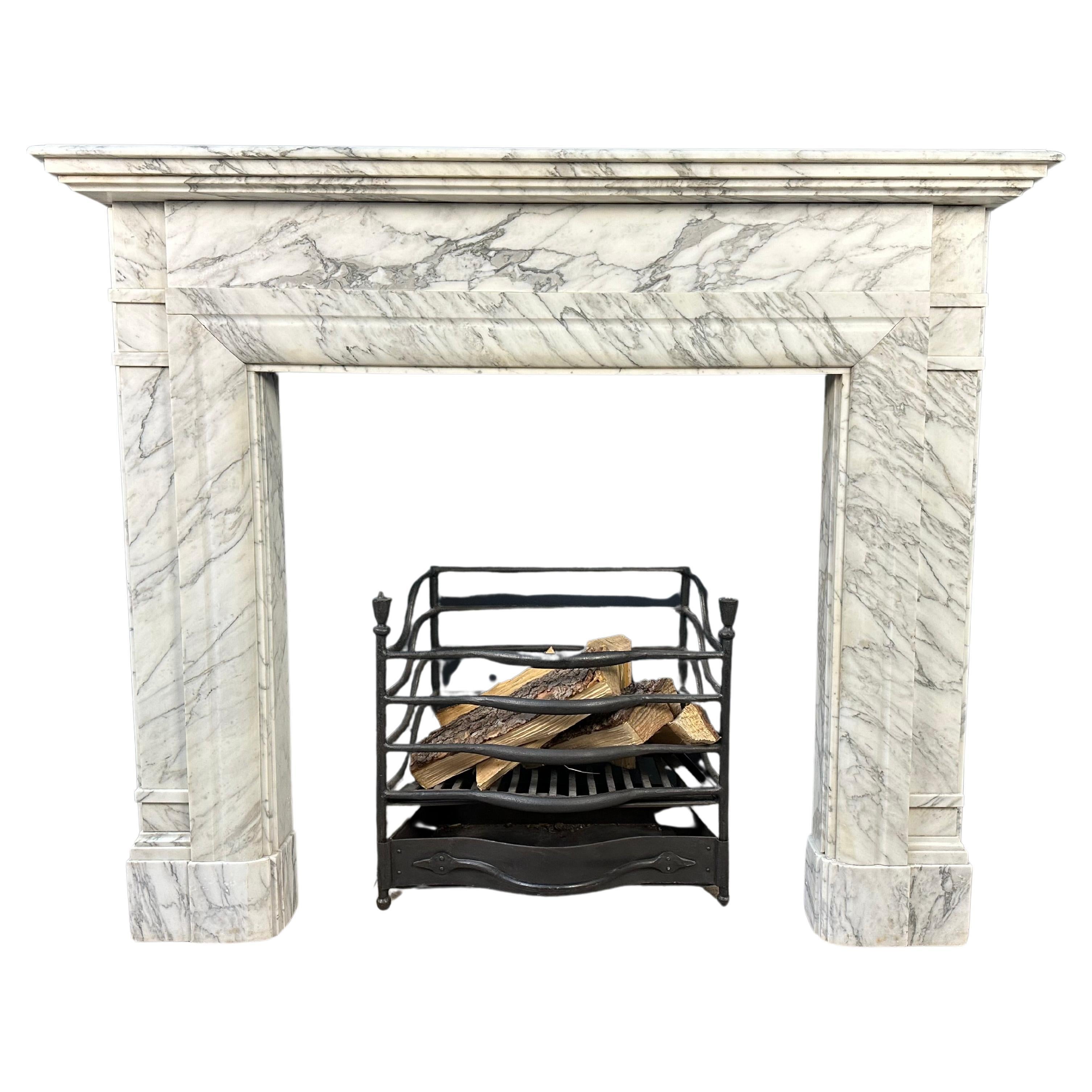 White Antique Art-Deco Marble Fireplace Surround For Sale