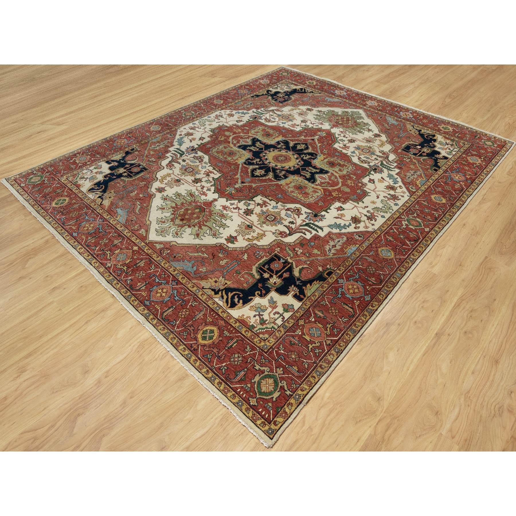 Médiéval Tapis Heriz, blanc ancien, recréé à la main, noué à la main, 8'2