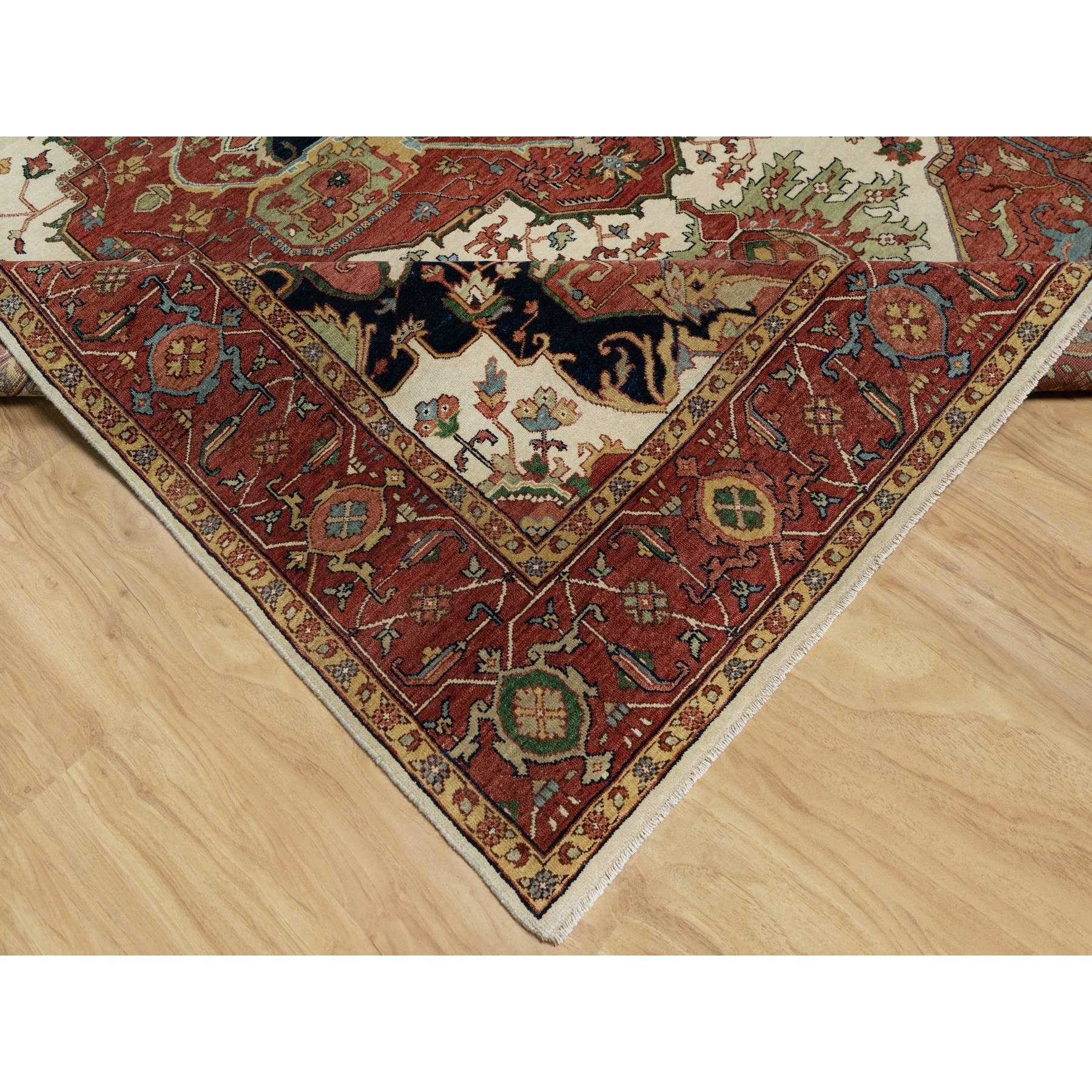 Tapis Heriz, blanc ancien, recréé à la main, noué à la main, 8'2