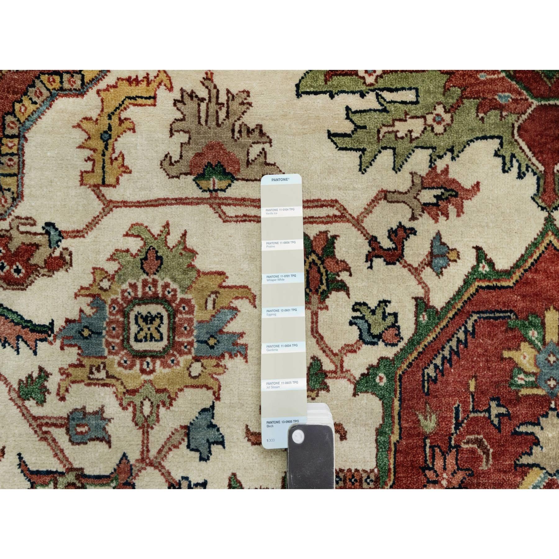 XXIe siècle et contemporain Tapis Heriz, blanc ancien, recréé à la main, noué à la main, 8'2
