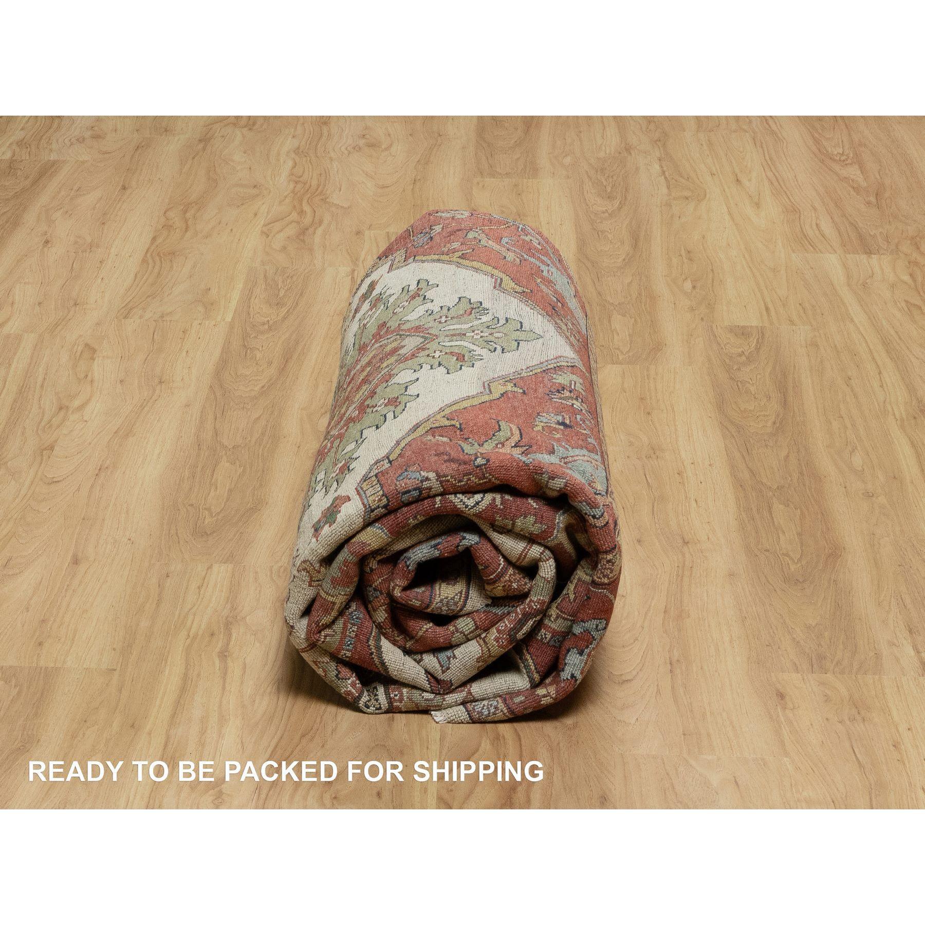 Tapis Heriz, blanc ancien, recréé à la main, noué à la main, 8'2