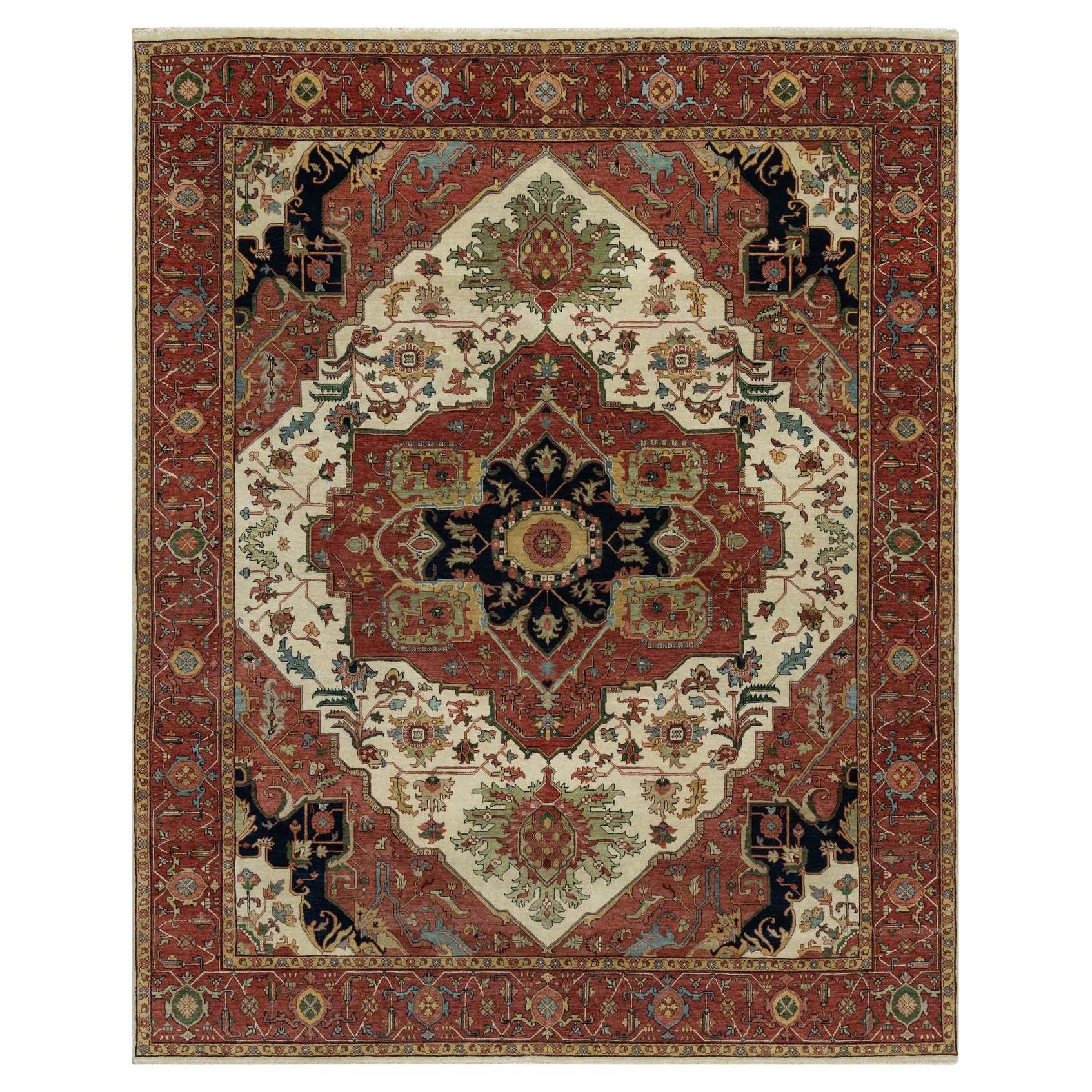 Tapis Heriz, blanc ancien, recréé à la main, noué à la main, 8'2" x 10'2" en vente