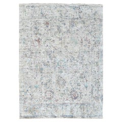 Tapis blanc ancien Tabriz Design Zero Pile noué à la main 7'8" x 9'9"